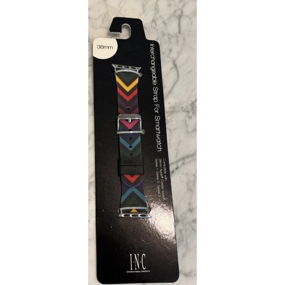 NEW I.N.C. Women's Black‎ Rainbow Stripe 38mm Apple Watch Band Strap